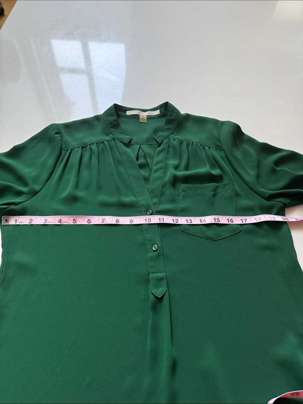 41 Hawthorn Colibri Emerald Green Roll Tab Long Sleeve Split-Neck Blouse, Size M - Picture 10 of 11